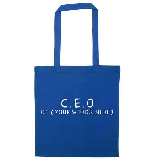 What are you president of? Personalise it here!  blue tote bag