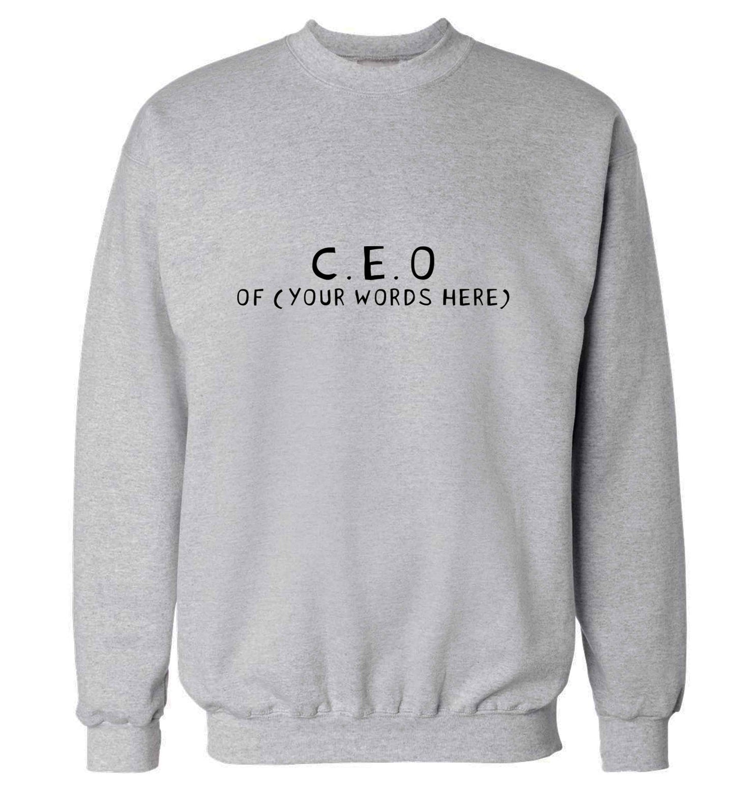 What are you president of? Personalise it here!  adult's unisex grey sweater 2XL