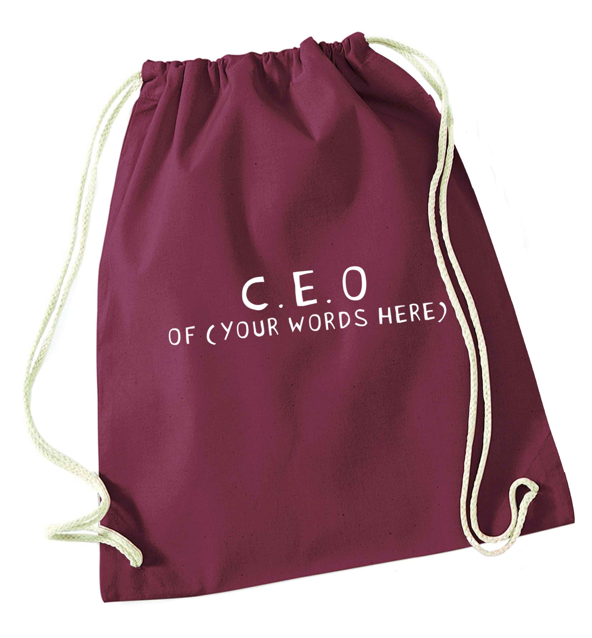 What are you president of? Personalise it here!  maroon drawstring bag