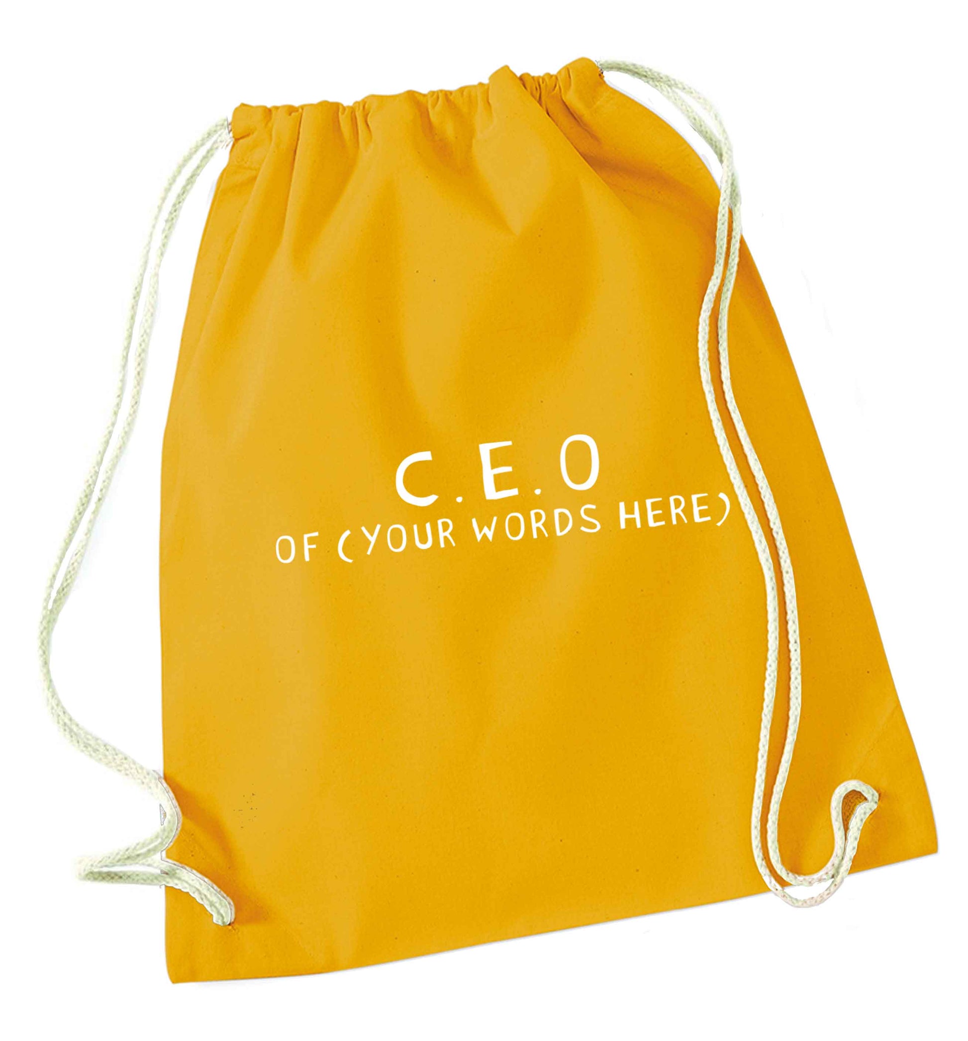 What are you president of? Personalise it here!  mustard drawstring bag