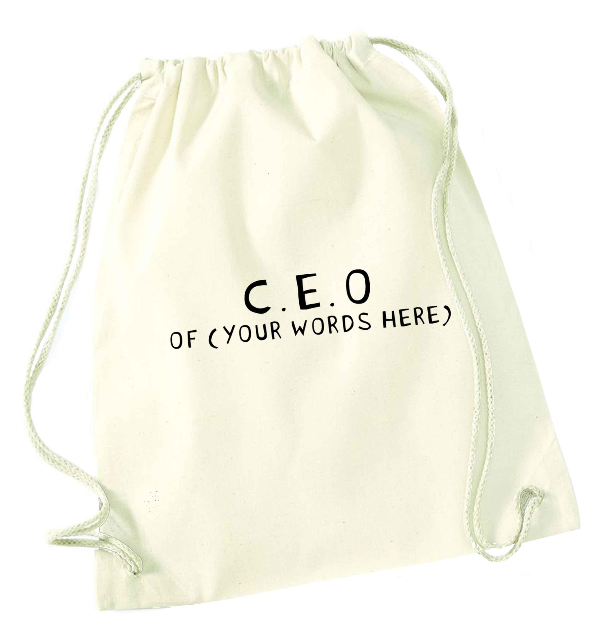 What are you president of? Personalise it here!  natural drawstring bag
