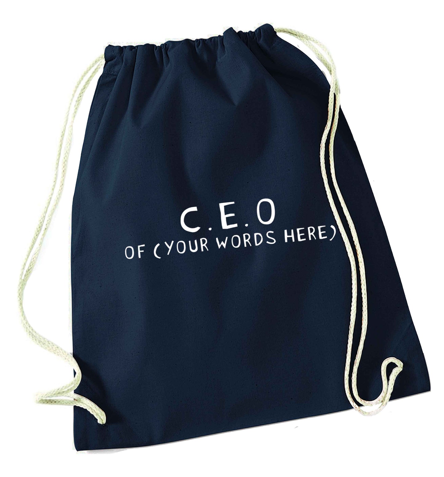 What are you president of? Personalise it here!  navy drawstring bag