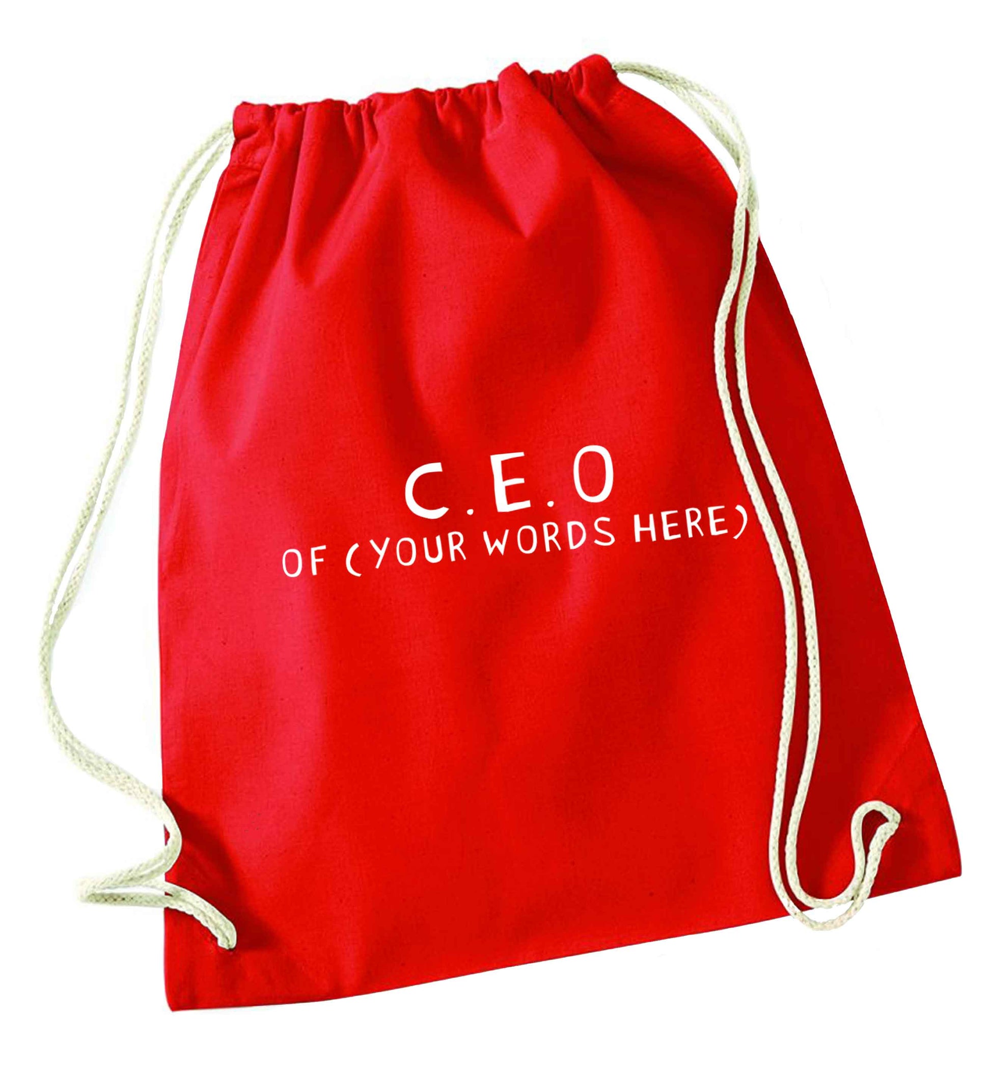 What are you president of? Personalise it here!  red drawstring bag 