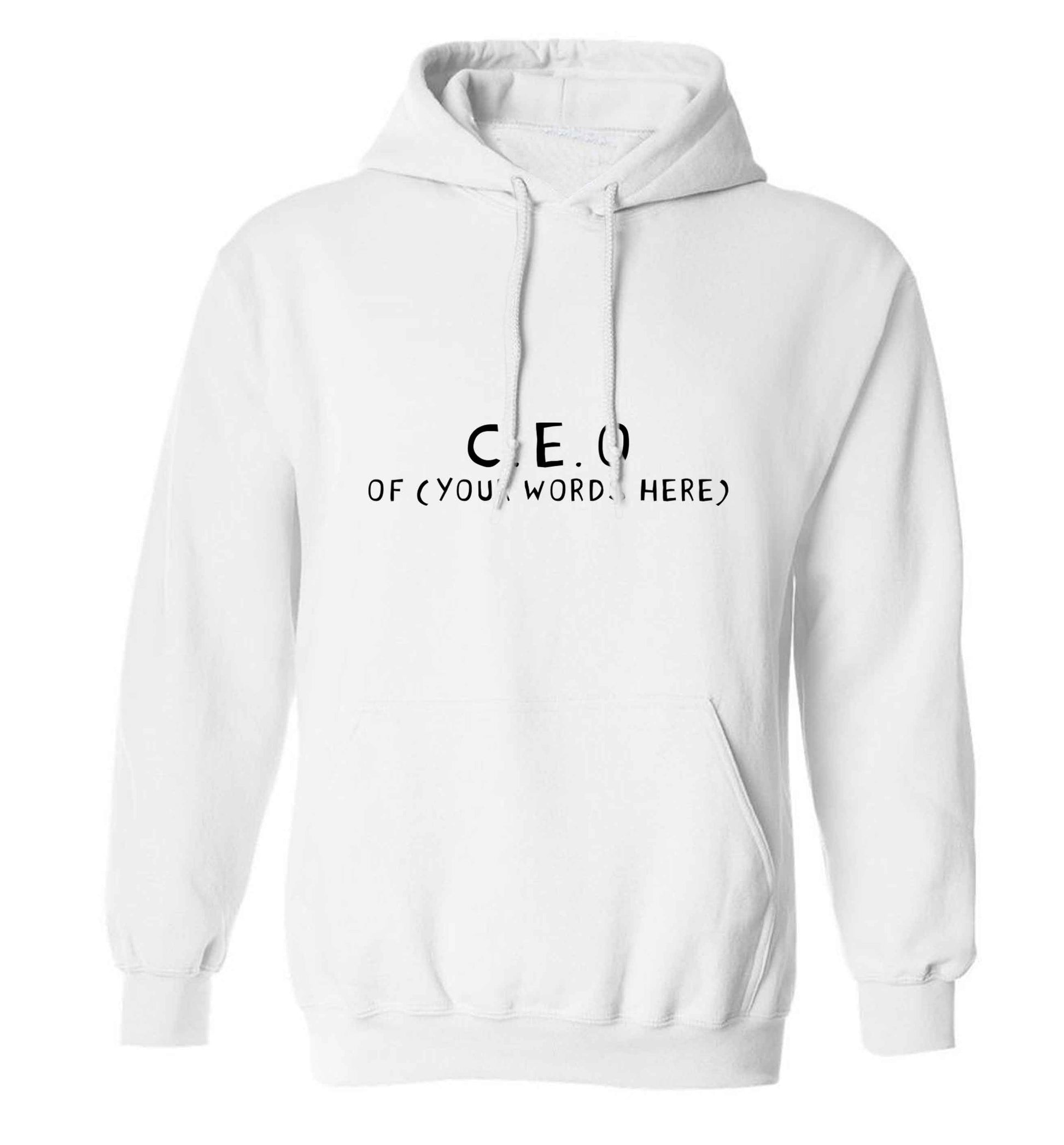 What are you president of? Personalise it here!  adults unisex white hoodie 2XL