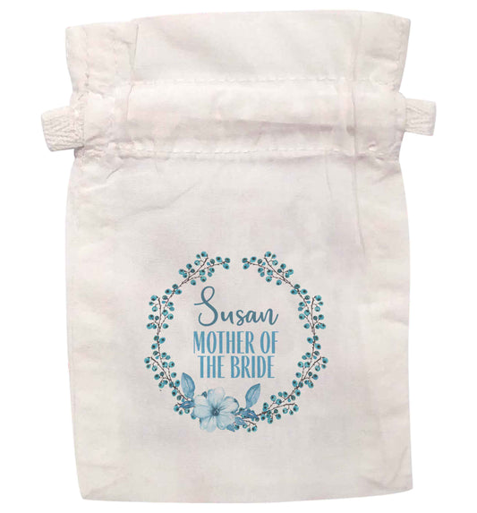 Personalised any name any role bridal blue floral wreath  | XS - L | Pouch / Drawstring bag / Sack | Organic Cotton | Bulk discounts available!
