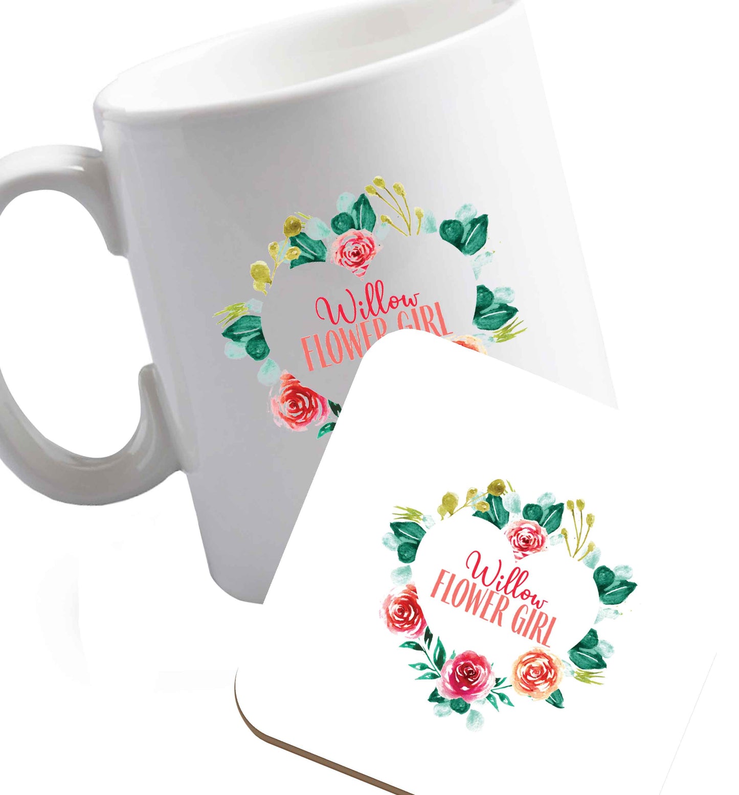 10 oz Perfect wedding guest favours or hen party gifts! Personalised bridal floral wreath designs, any name, any role!   ceramic mug and coaster set right handed