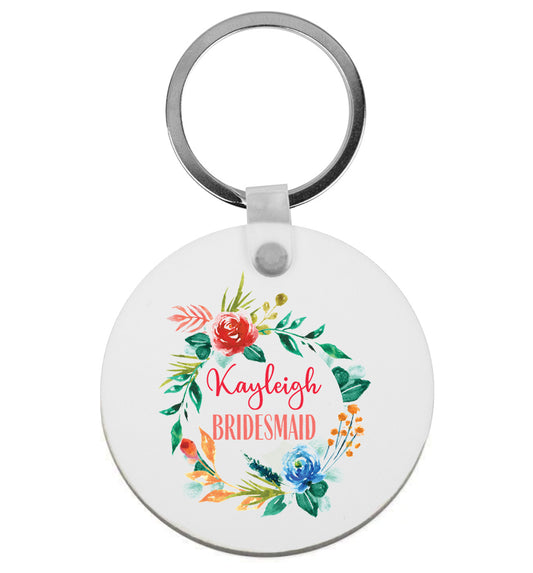 Perfect wedding guest favours or hen party gifts! Personalised bridal floral wreath designs, any name, any role! | Keyring