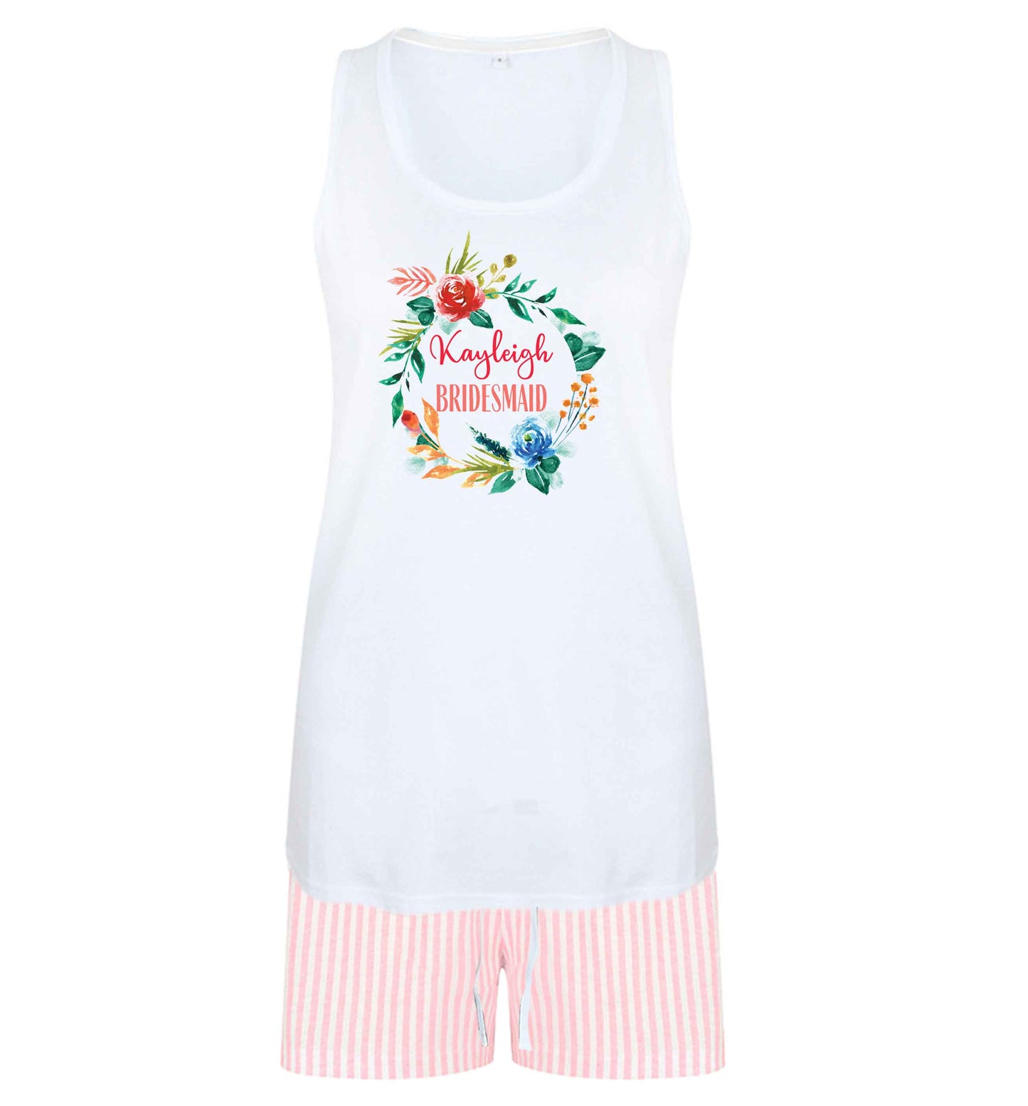Perfect wedding guest favours or hen party gifts! Personalised bridal floral wreath designs, any name, any role! size XL women's pyjama shorts set in pink 