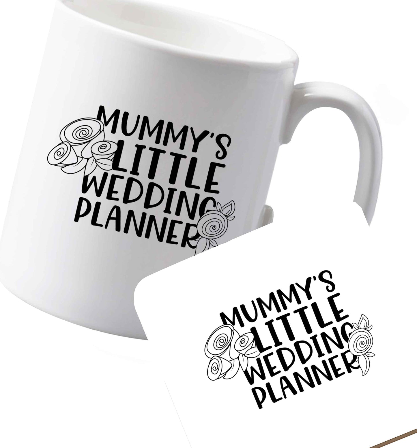 10 oz Ceramic mug and coaster adorable wedding themed gifts for your mini wedding planner!   both sides