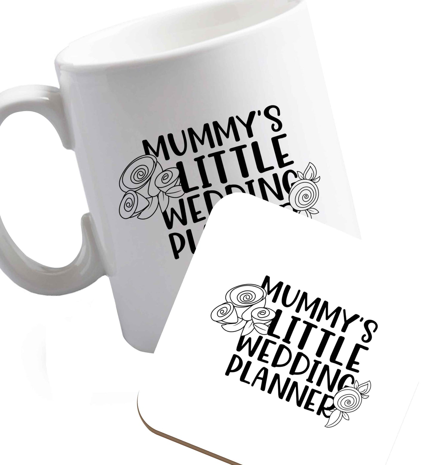 10 oz adorable wedding themed gifts for your mini wedding planner!   ceramic mug and coaster set right handed