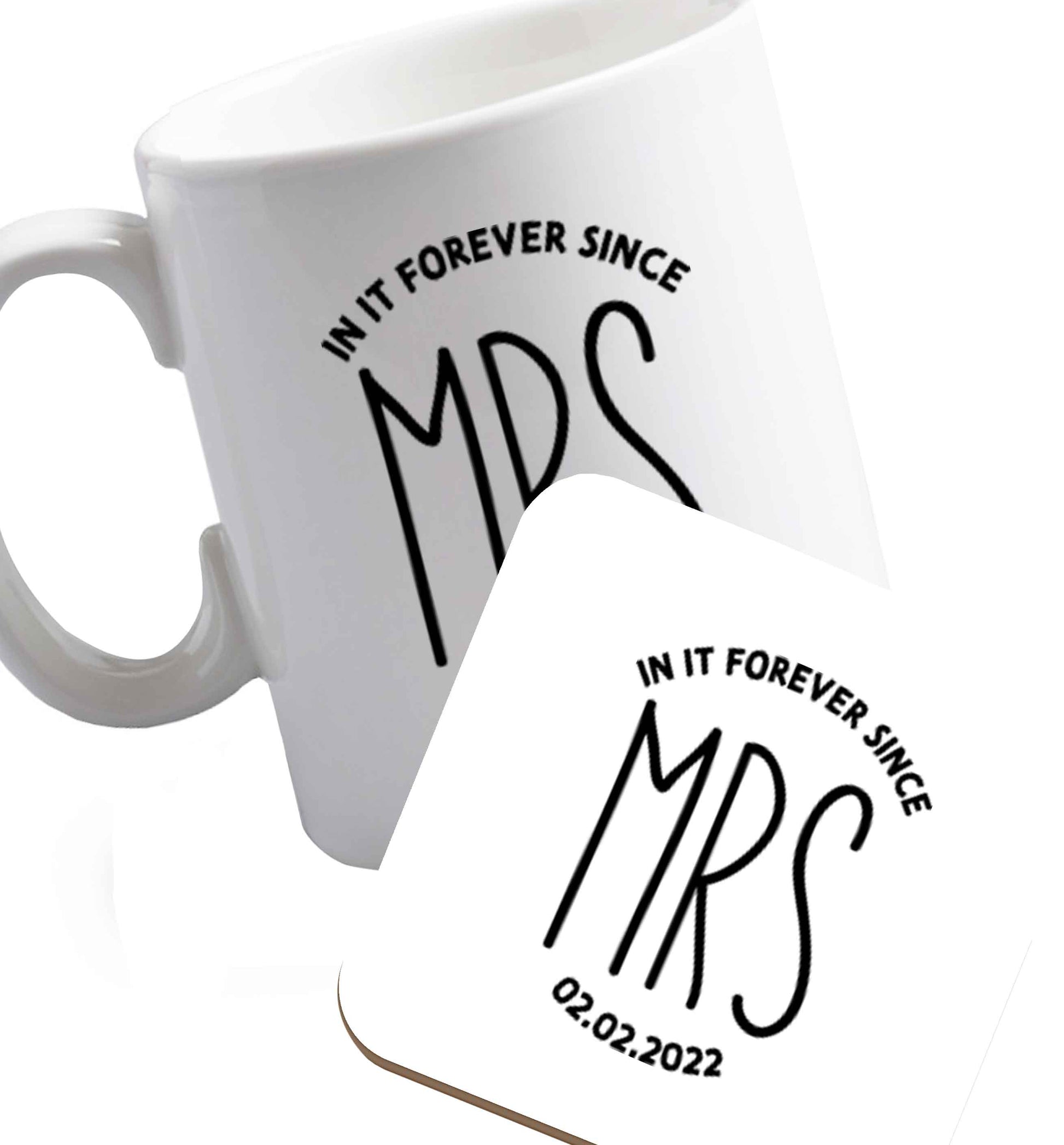 10 oz Funny matching gifts for him and her! Get matchy matchy, ideal for newlywed couples or a little valentines gift!   ceramic mug and coaster set right handed