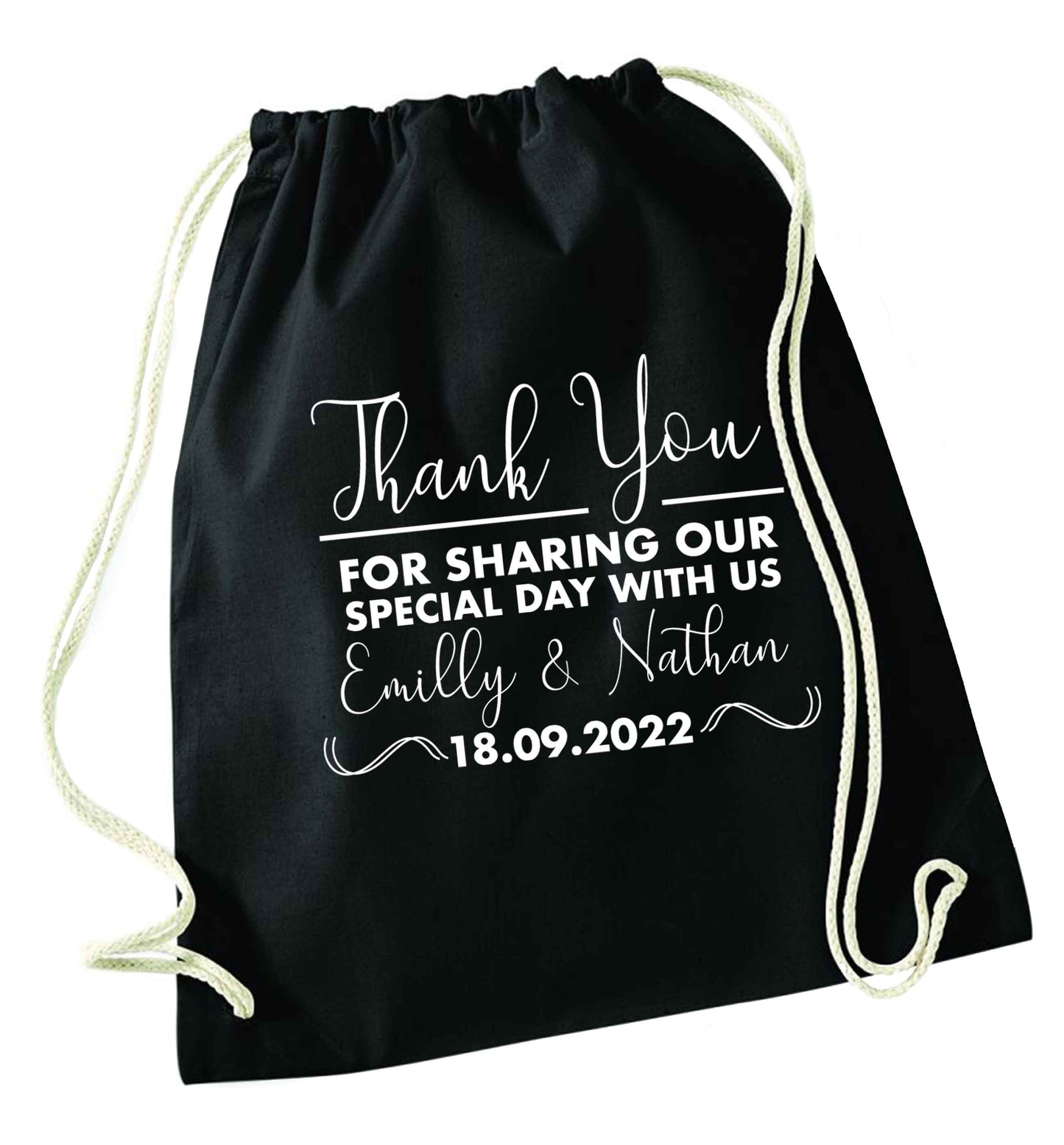 Gorgeous personalised and customisable wedding favour gifts! black drawstring bag