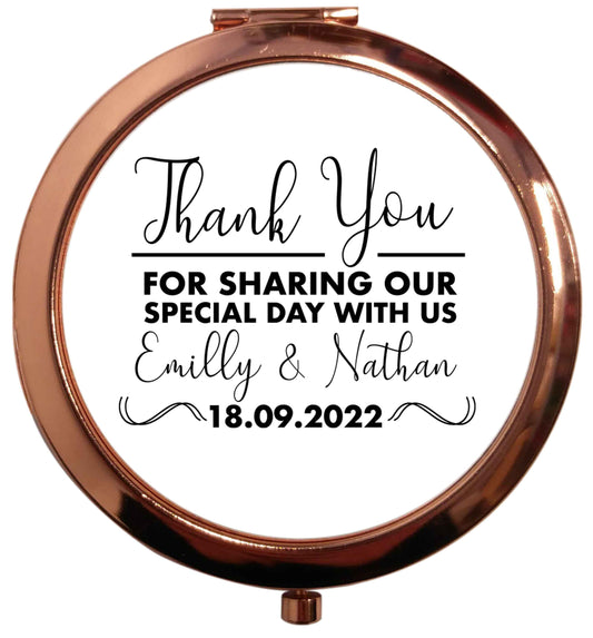 Gorgeous personalised and customisable wedding favour gifts! rose gold circle pocket mirror