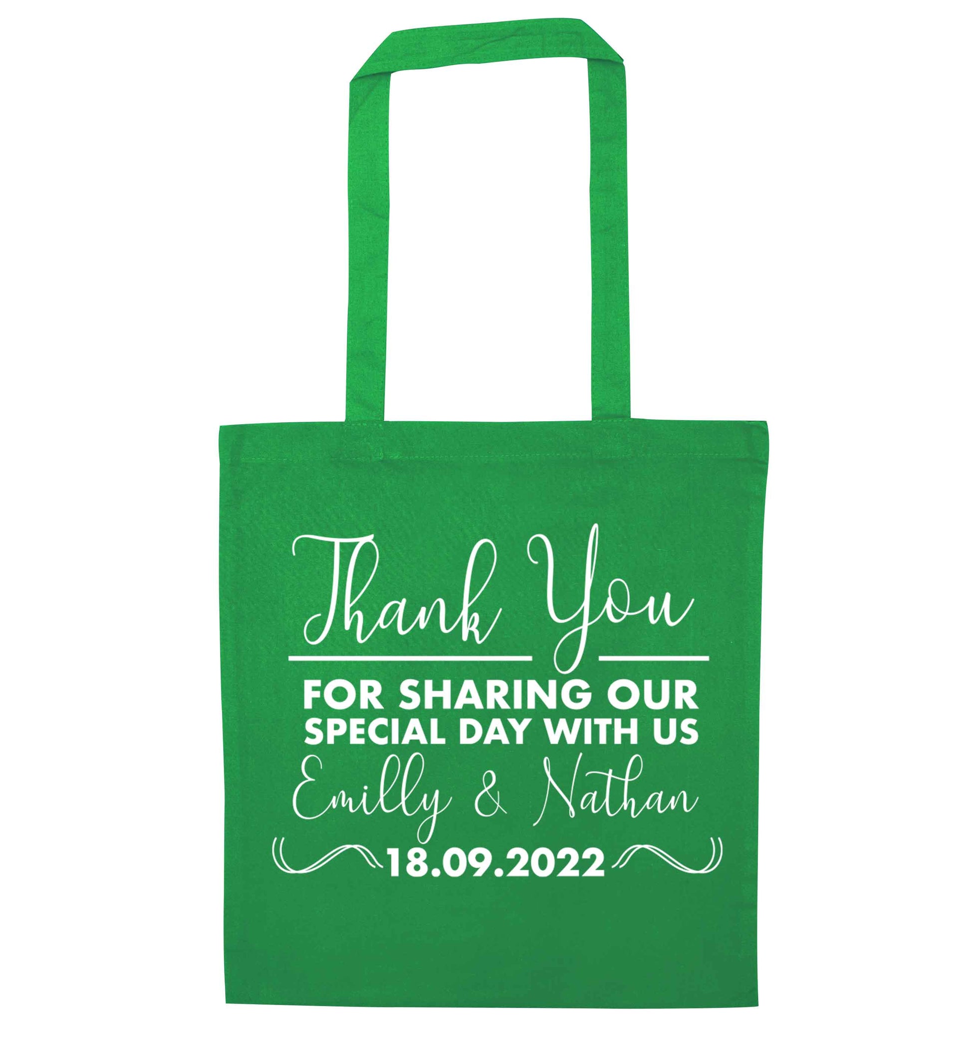 Gorgeous personalised and customisable wedding favour gifts! green tote bag