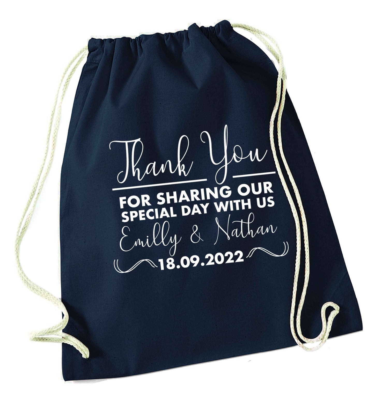 Gorgeous personalised and customisable wedding favour gifts! navy drawstring bag