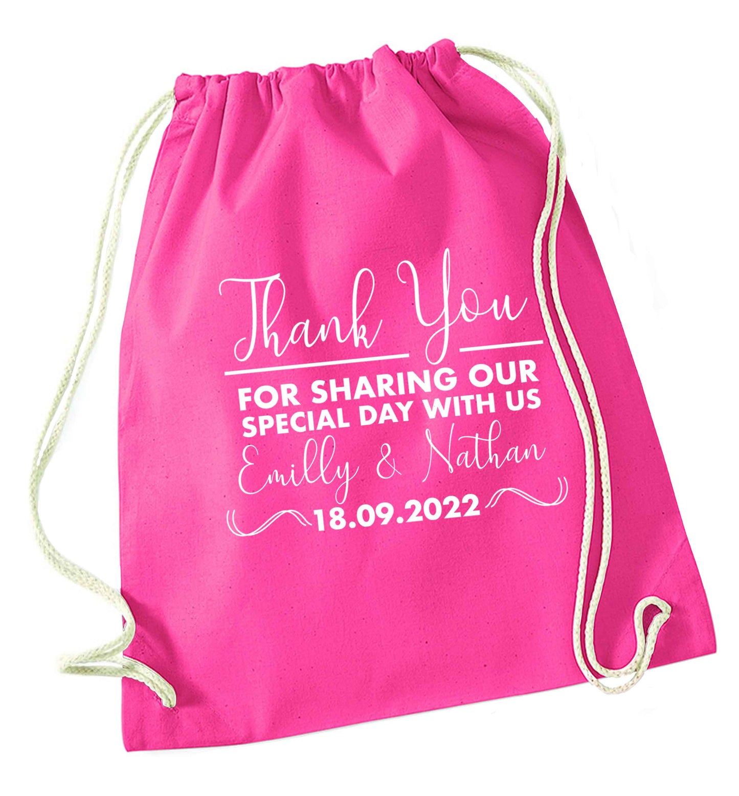 Gorgeous personalised and customisable wedding favour gifts! pink drawstring bag