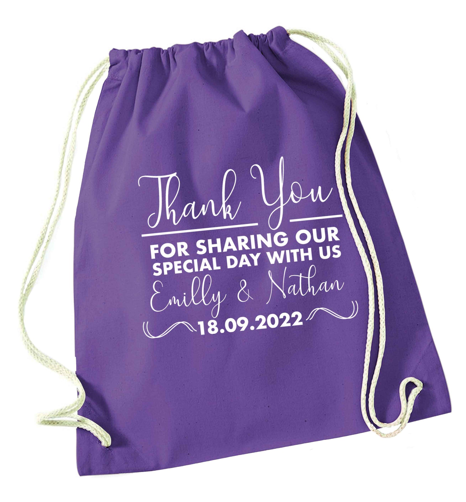 Gorgeous personalised and customisable wedding favour gifts! purple drawstring bag