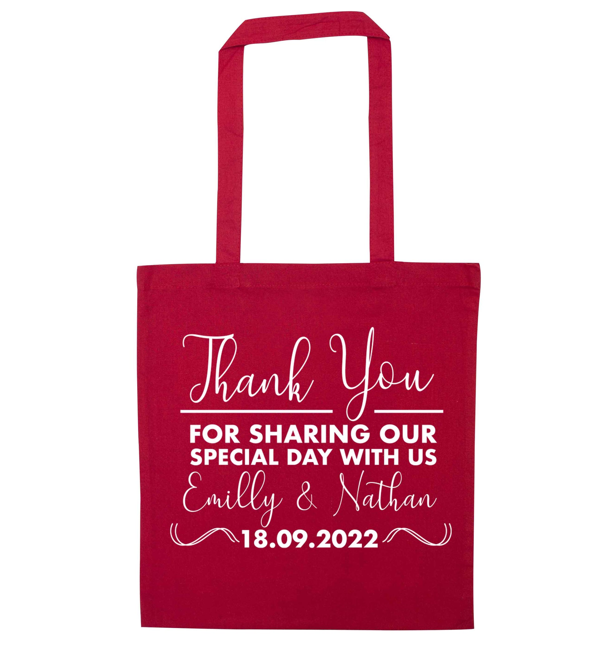 Gorgeous personalised and customisable wedding favour gifts! red tote bag