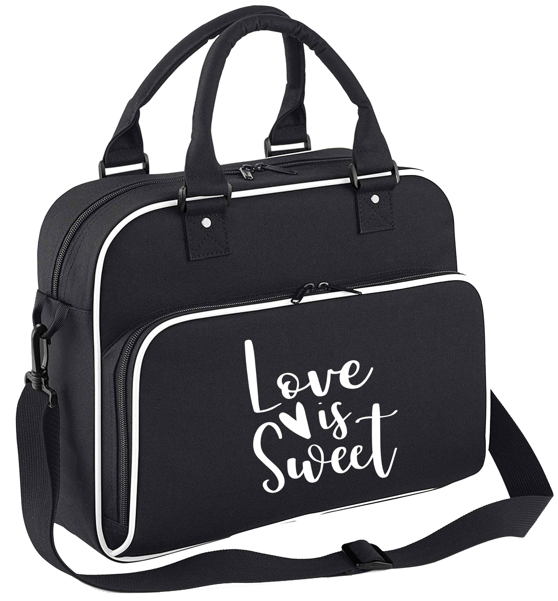 Love really does make the world go round! Ideal for weddings, valentines or just simply to show someone you love them!  children's dance bag black with white detail