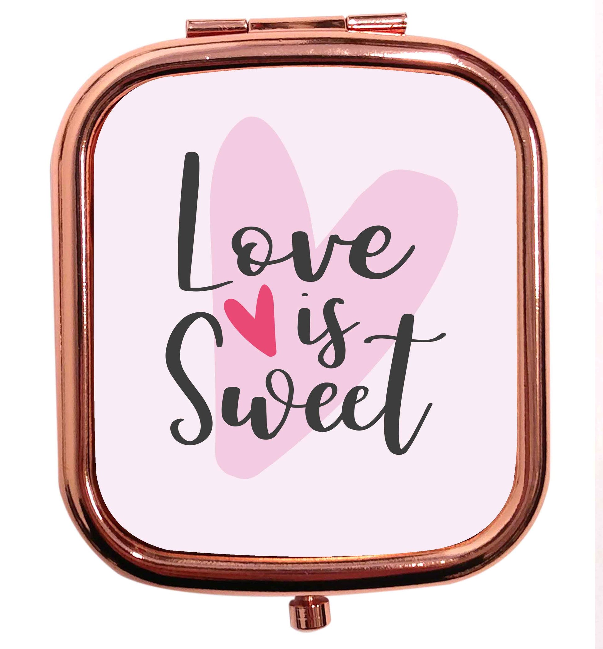 Love really does make the world go round! Ideal for weddings, valentines or just simply to show someone you love them!  rose gold square pocket mirror