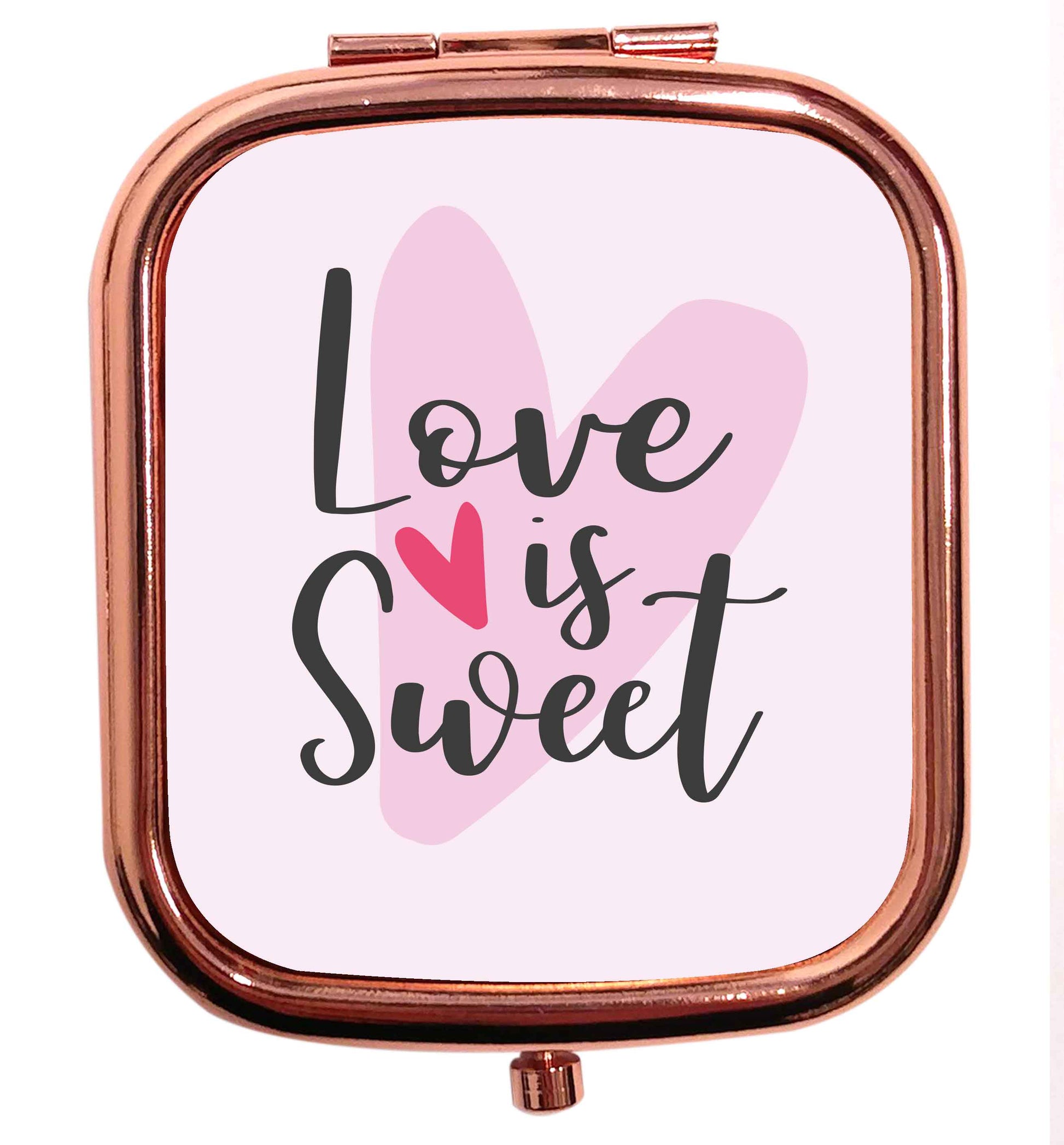 Love really does make the world go round! Ideal for weddings, valentines or just simply to show someone you love them!  rose gold square pocket mirror