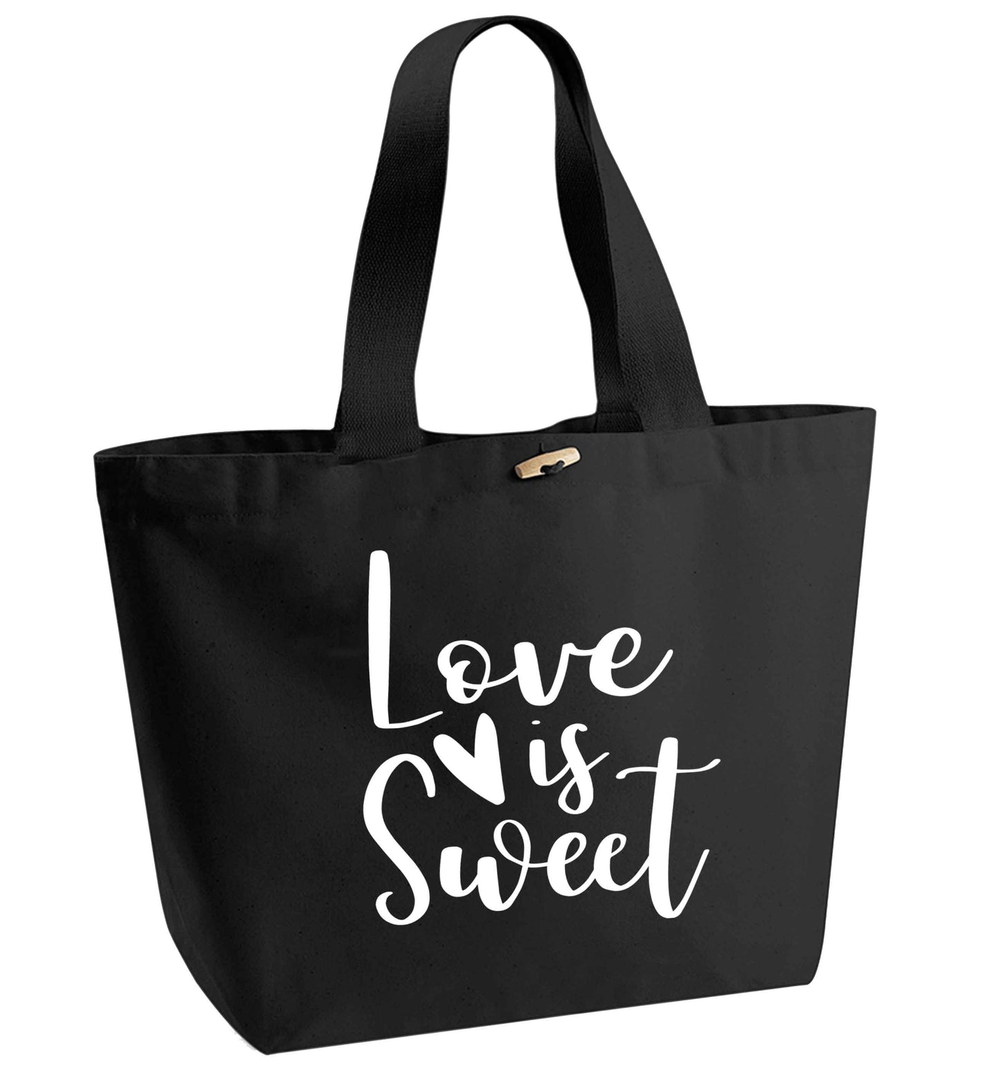 Love really does make the world go round! Ideal for weddings, valentines or just simply to show someone you love them!  organic cotton premium tote bag with wooden toggle in black