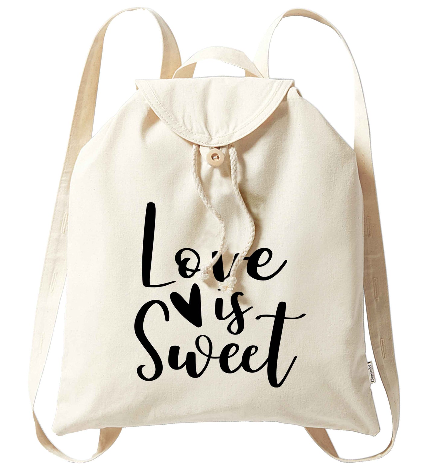 Love really does make the world go round! Ideal for weddings, valentines or just simply to show someone you love them!  organic cotton backpack tote with wooden buttons in natural