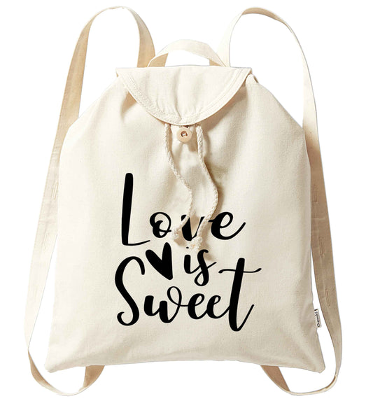 Love really does make the world go round! Ideal for weddings, valentines or just simply to show someone you love them!  organic cotton backpack tote with wooden buttons in natural