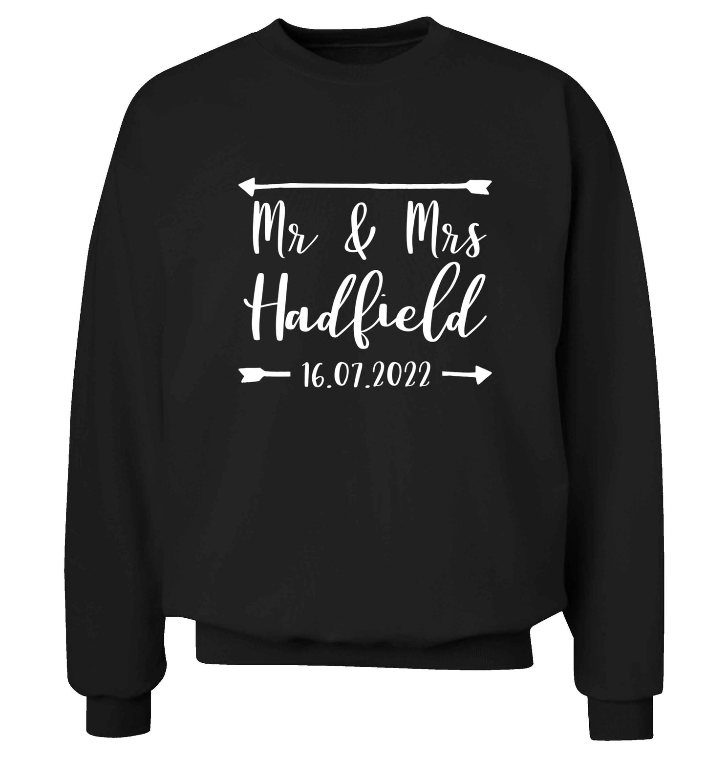 Personalised Mr and Mrs wedding date! Ideal wedding favours! adult's unisex black sweater 2XL