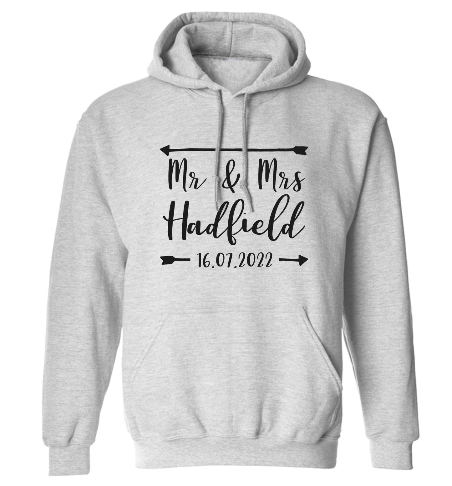 Personalised Mr and Mrs wedding date! Ideal wedding favours! adults unisex grey hoodie 2XL