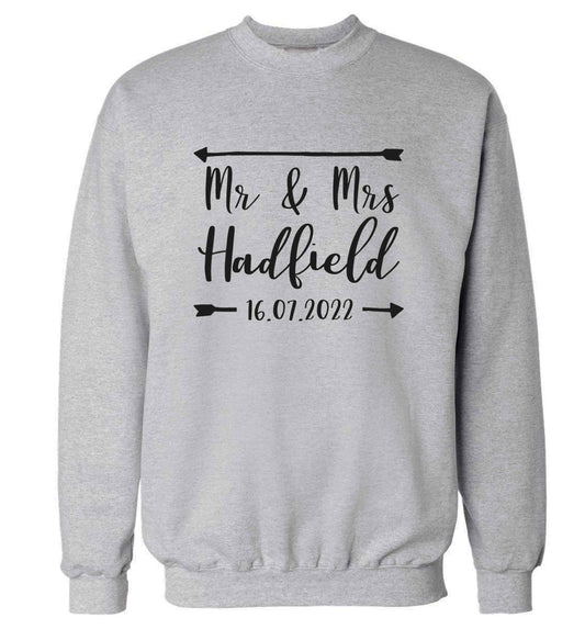 Personalised Mr and Mrs wedding date! Ideal wedding favours! adult's unisex grey sweater 2XL