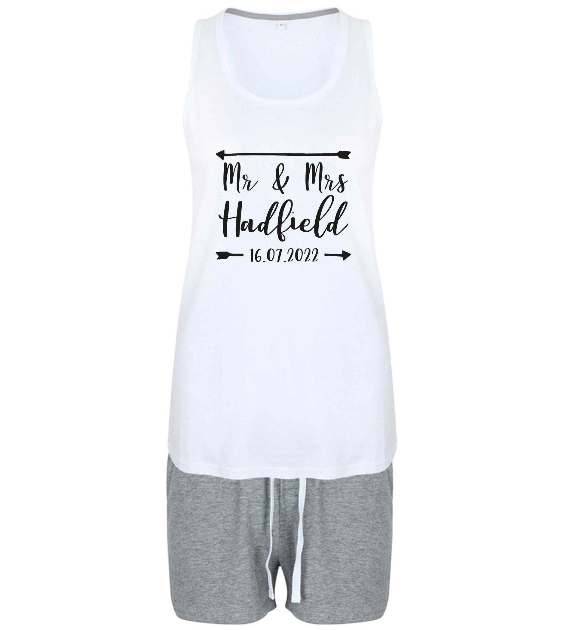 Personalised Mr and Mrs wedding date! Ideal wedding favours! size XL women's pyjama shorts set in pink 