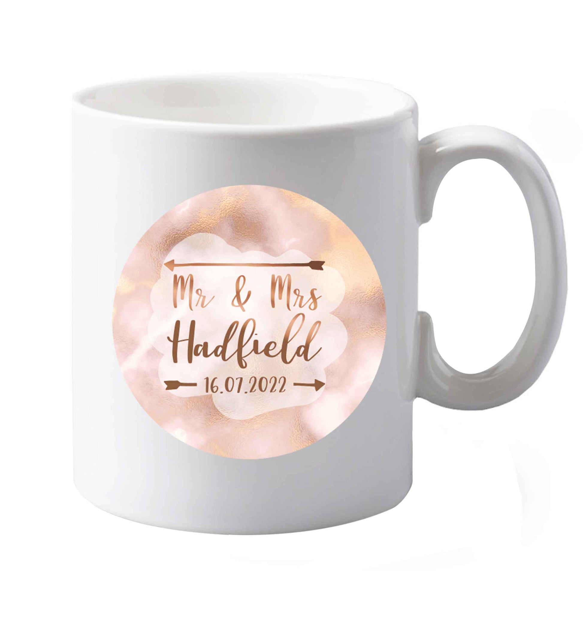 10 oz Personalised Mr and Mrs wedding date! Ideal wedding favours!   ceramic mug both sides