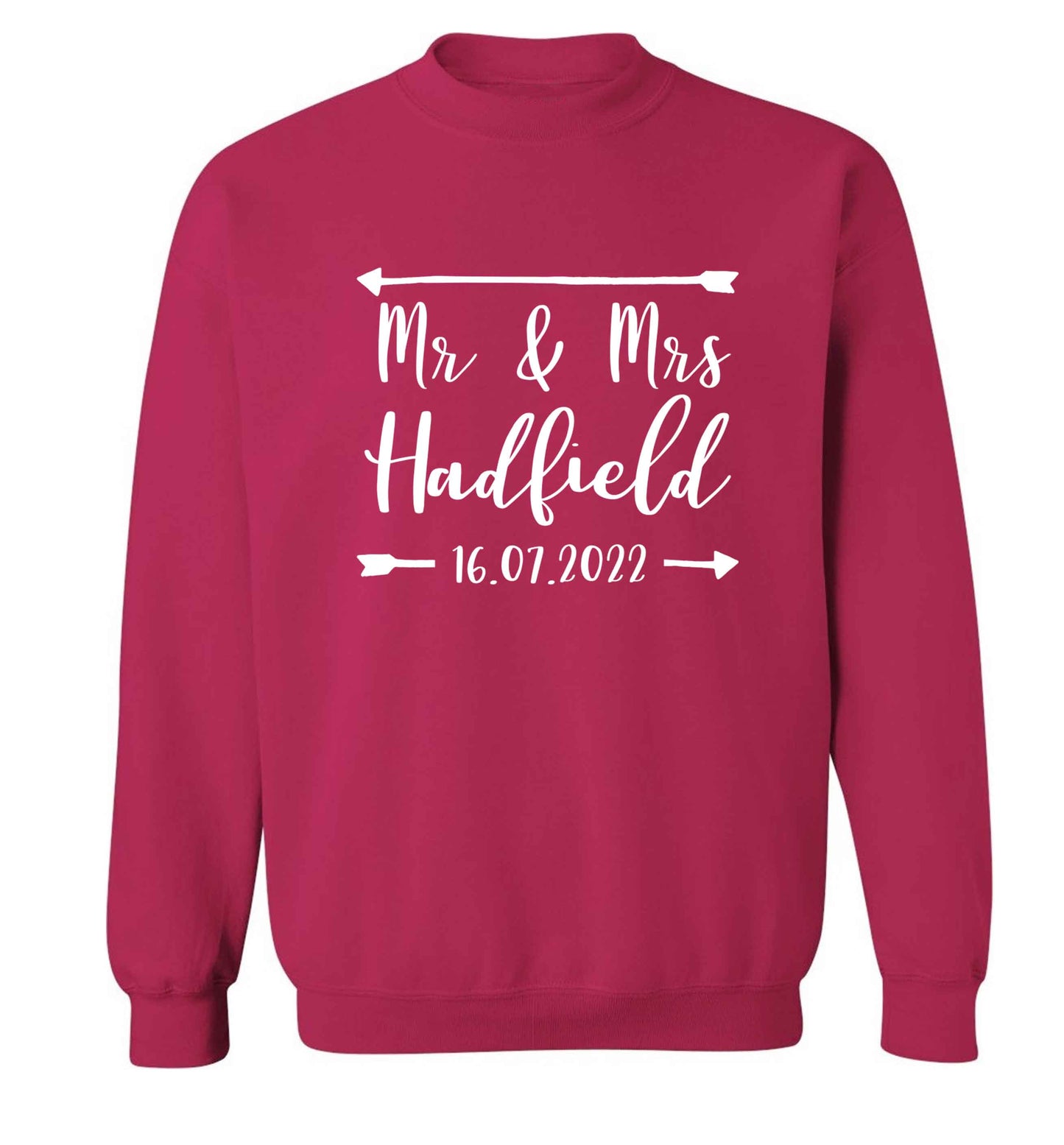 Personalised Mr and Mrs wedding date! Ideal wedding favours! adult's unisex pink sweater 2XL
