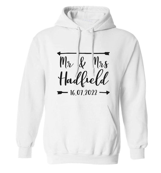 Personalised Mr and Mrs wedding date! Ideal wedding favours! adults unisex white hoodie 2XL