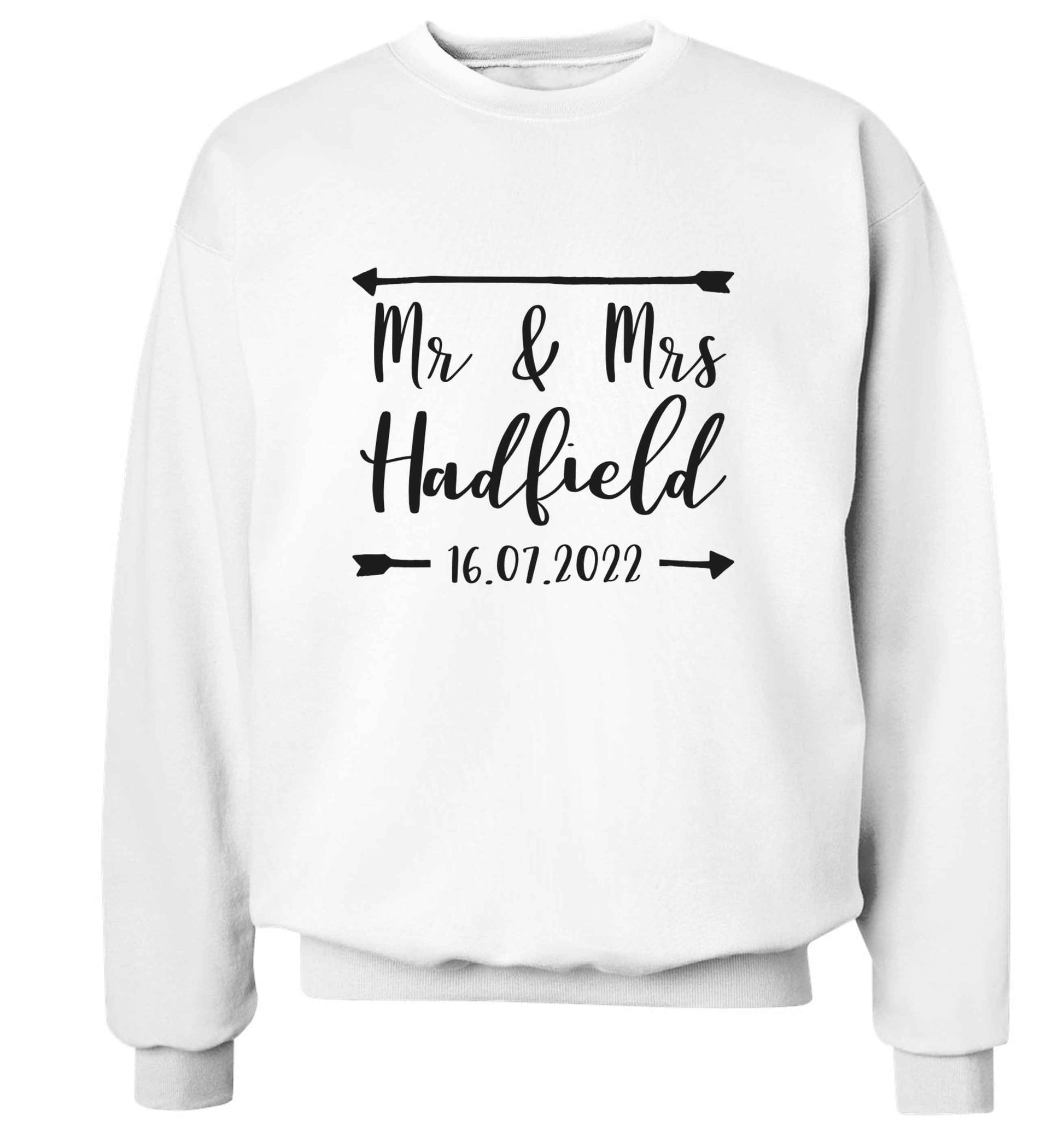 Personalised Mr and Mrs wedding date! Ideal wedding favours! adult's unisex white sweater 2XL