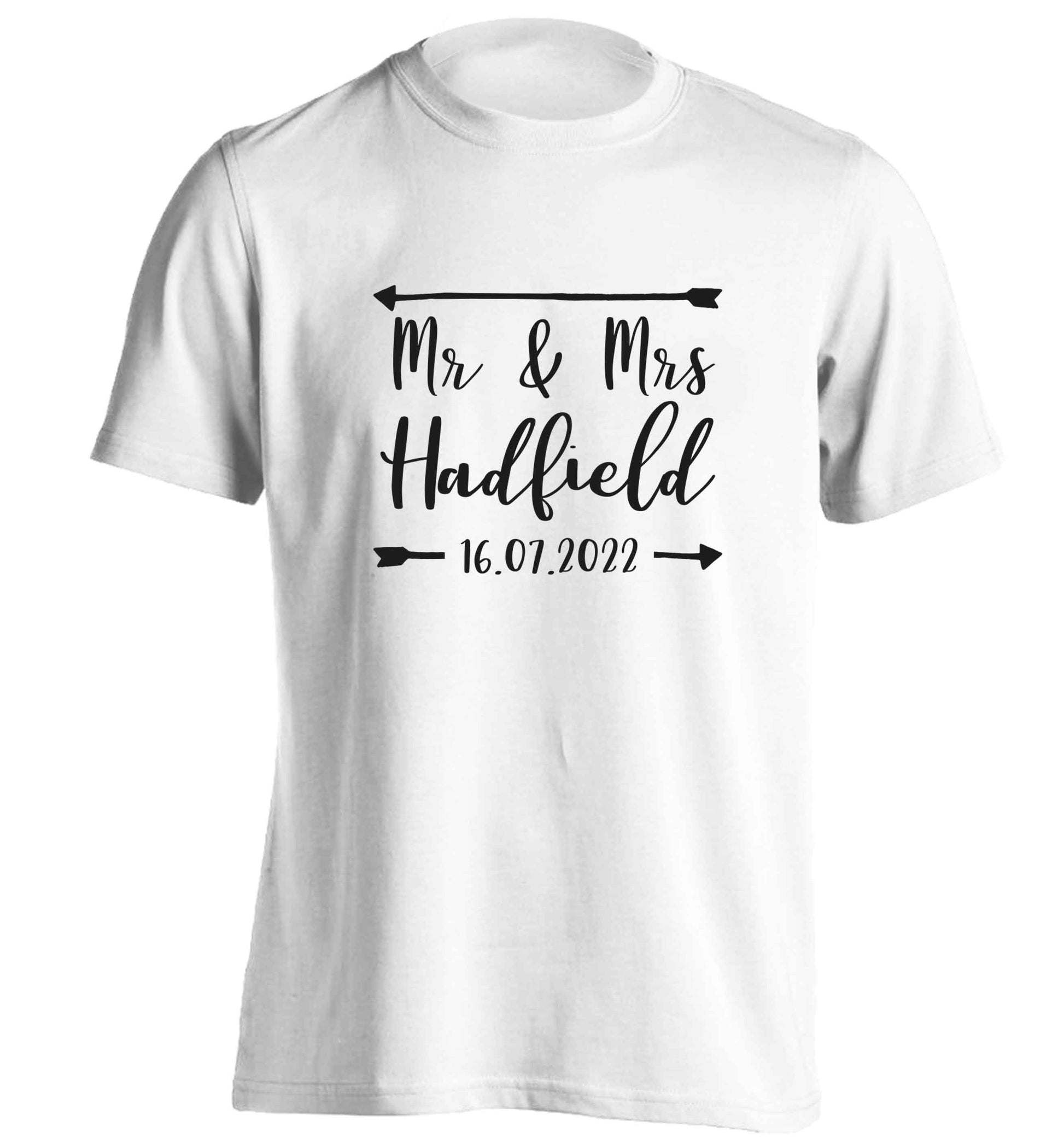 Personalised Mr and Mrs wedding date! Ideal wedding favours! adults unisex white Tshirt 2XL