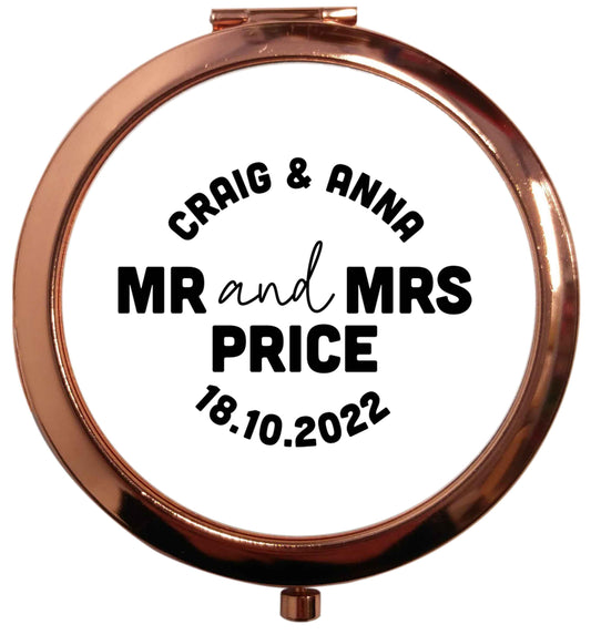 Personalised Mr and Mrs wedding and date! Ideal wedding favours! rose gold circle pocket mirror