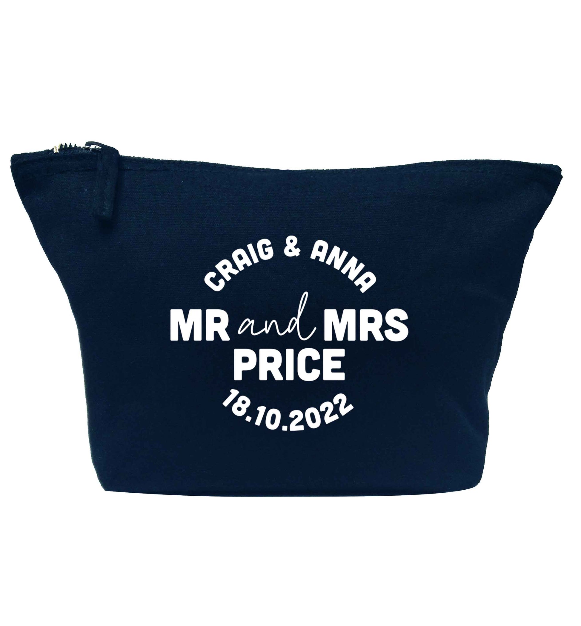 Personalised Mr and Mrs wedding and date! Ideal wedding favours! navy makeup bag