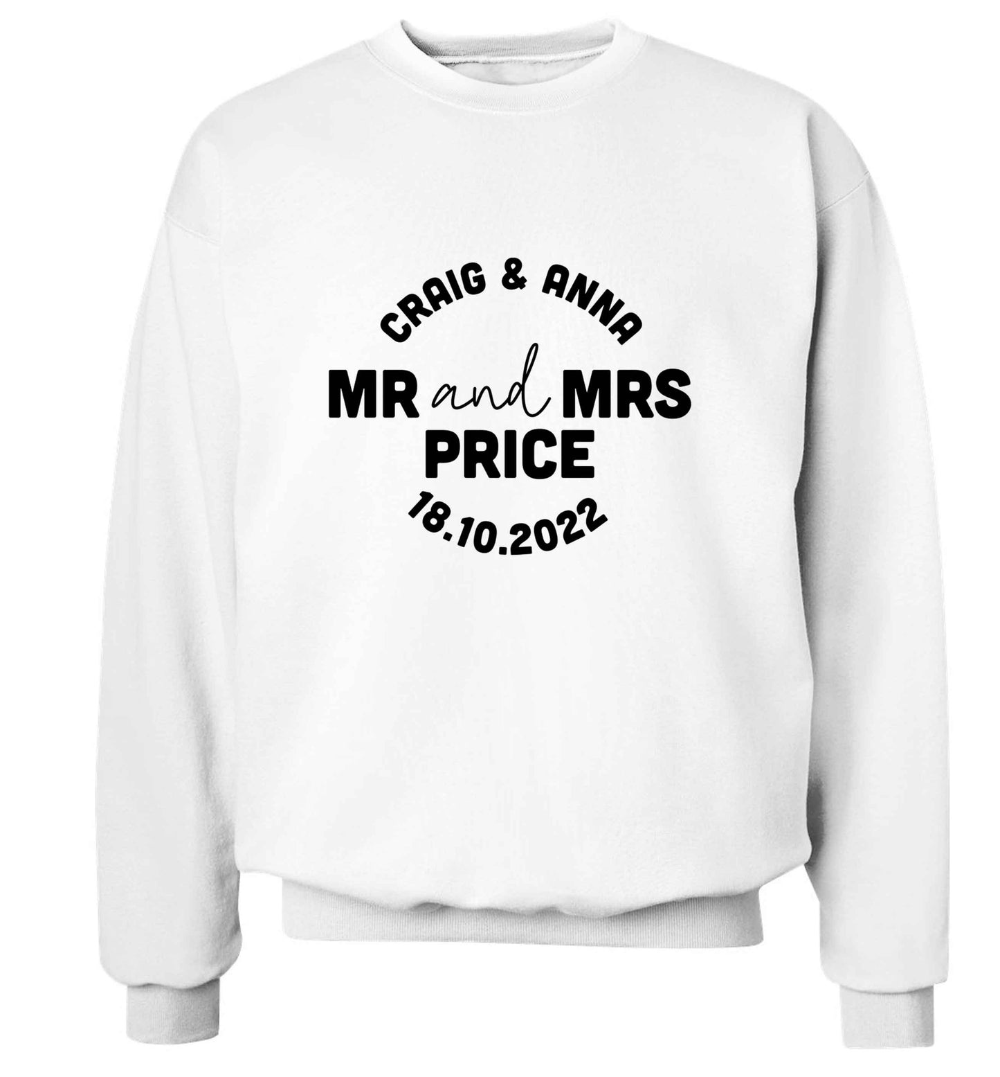 Personalised Mr and Mrs wedding and date! Ideal wedding favours! adult's unisex white sweater 2XL