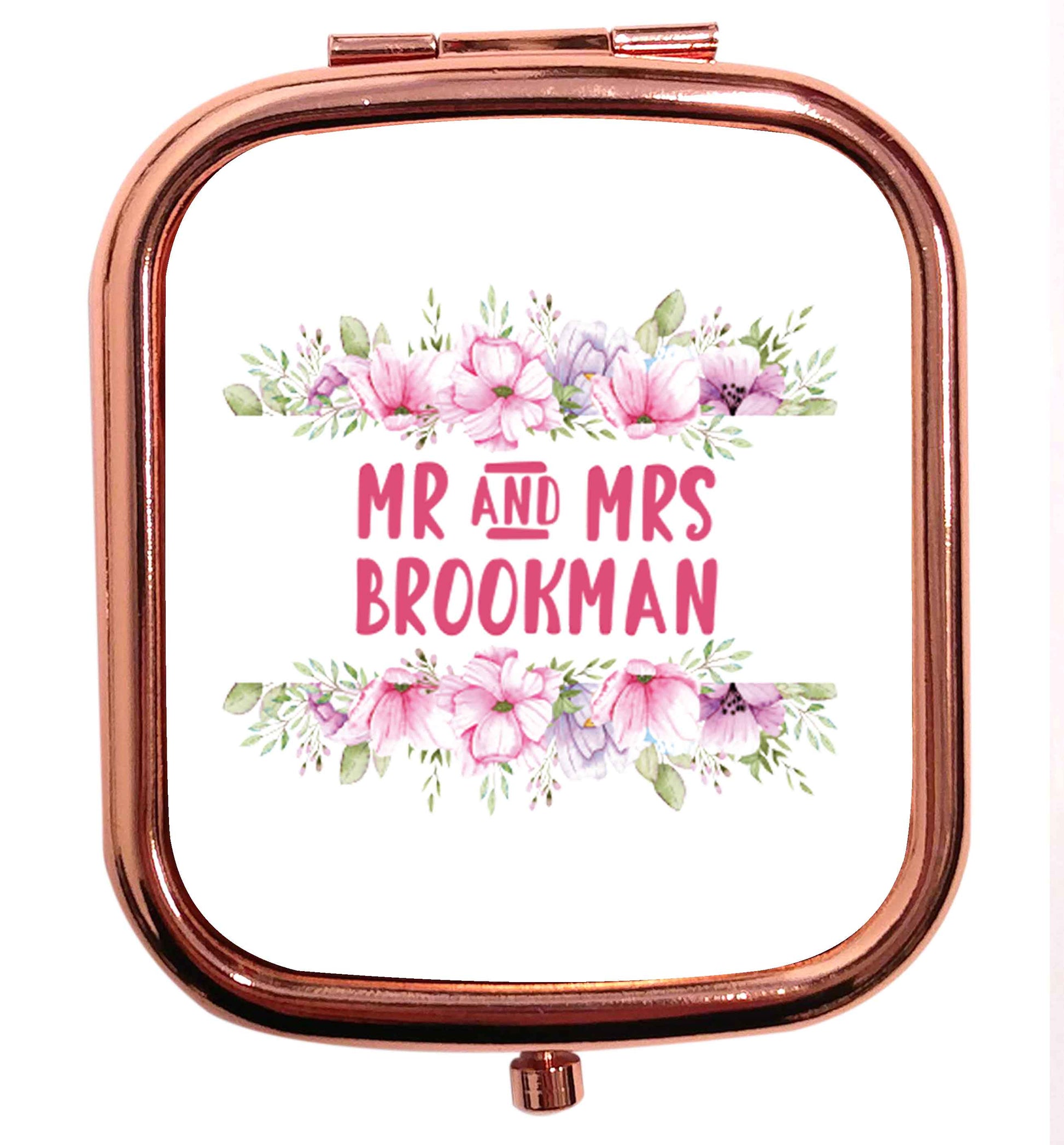 Personalised Mr and Mrs wedding and date! Ideal wedding favours! rose gold square pocket mirror
