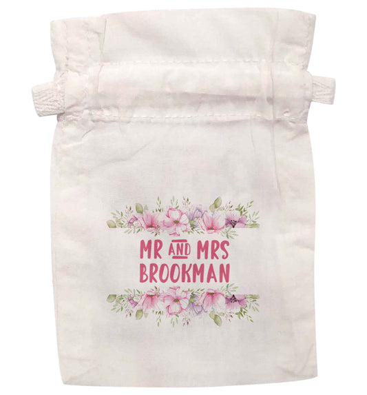 Pink Floral Personalised Wedding Date and Name  | XS - L | Pouch / Drawstring bag / Sack | Organic Cotton | Bulk discounts available!