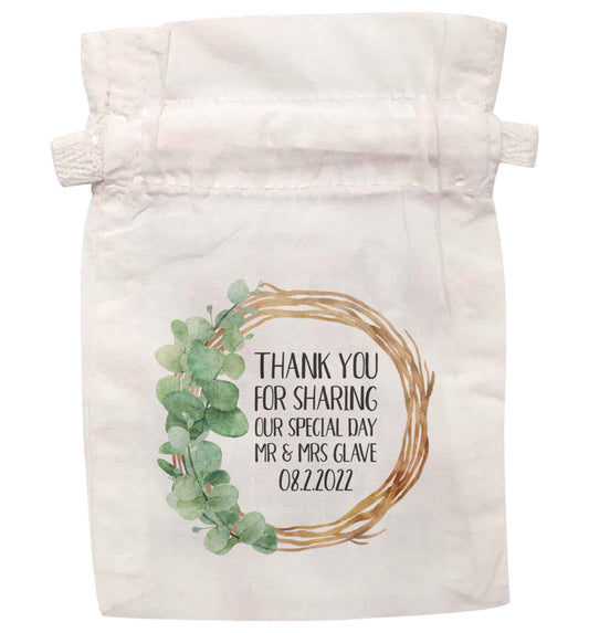 Personalised Wedding Thank You Leaf Wreath illustration  | XS - L | Pouch / Drawstring bag / Sack | Organic Cotton | Bulk discounts available!
