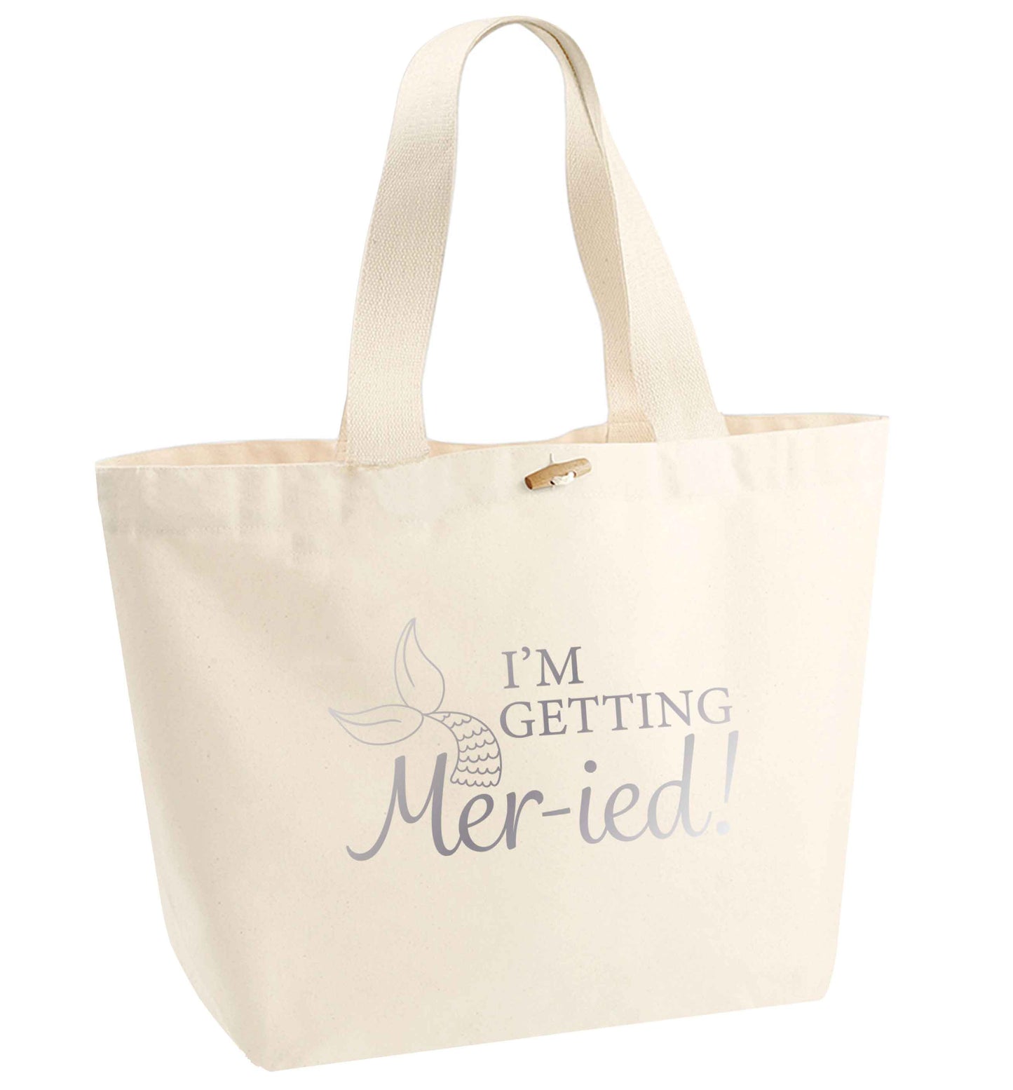 Personalised wedding thank you's Mr and Mrs wedding and date! Ideal wedding favours! organic cotton premium tote bag with wooden toggle in natural