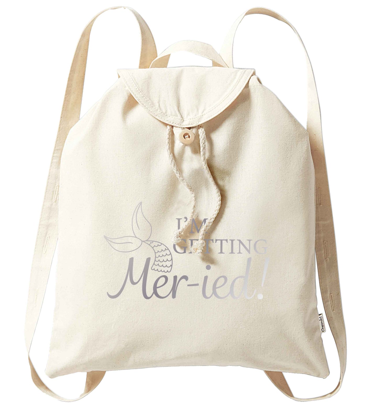 Personalised wedding thank you's Mr and Mrs wedding and date! Ideal wedding favours! organic cotton backpack tote with wooden buttons in natural