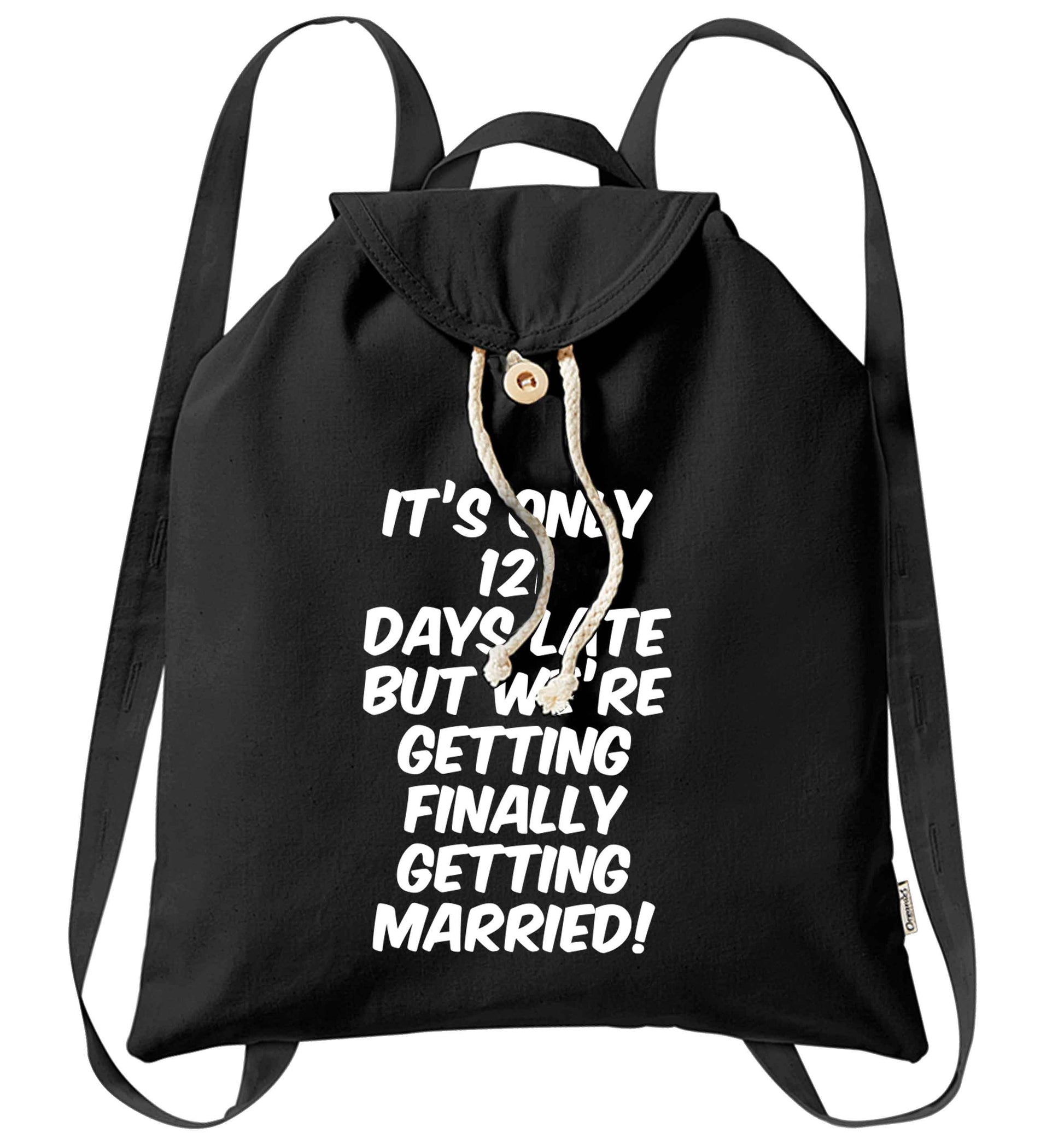 Personalised wedding thank you's Mr and Mrs wedding and date! Ideal wedding favours! organic cotton backpack tote with wooden buttons in black