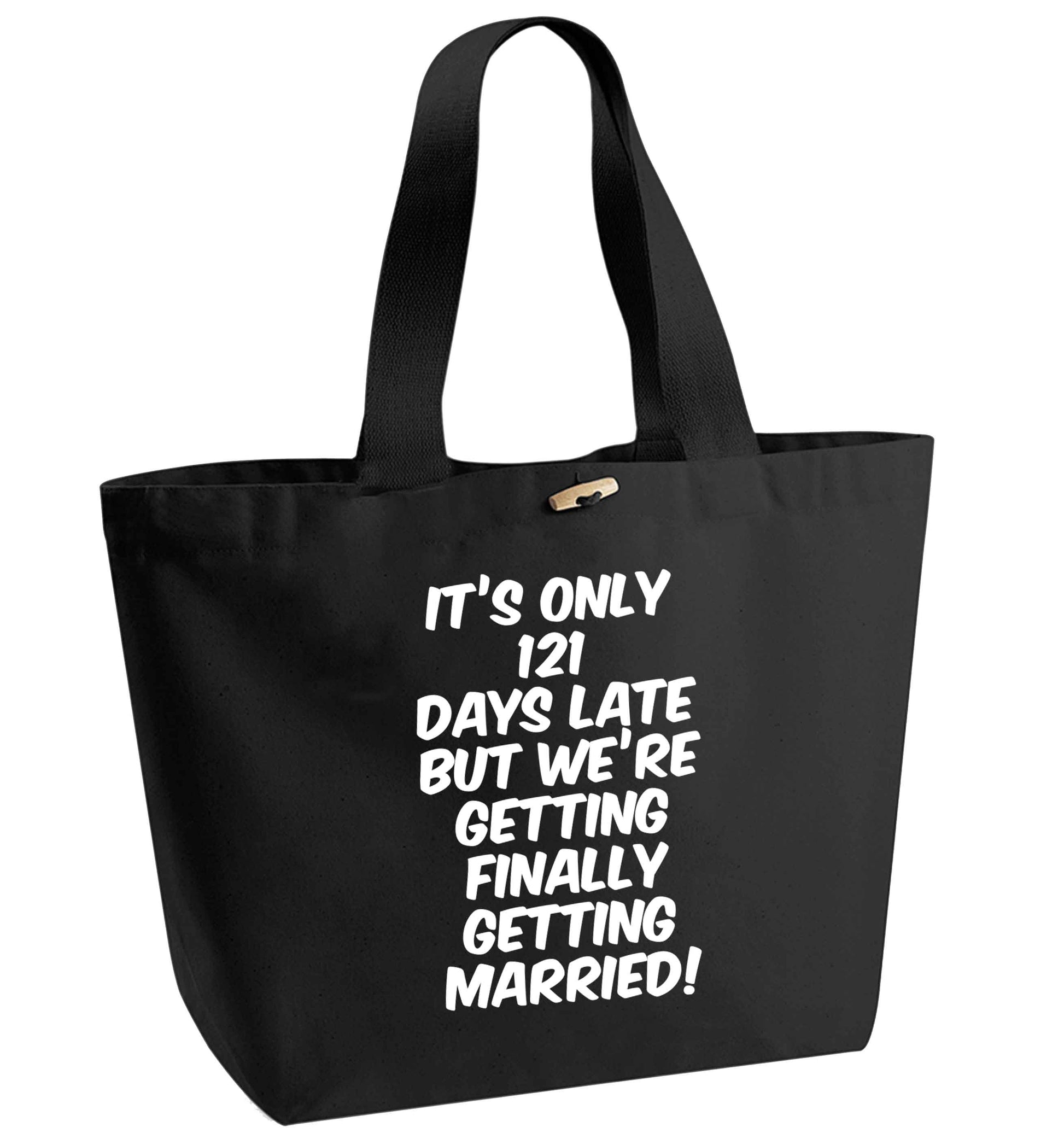 Personalised wedding thank you's Mr and Mrs wedding and date! Ideal wedding favours! organic cotton premium tote bag with wooden toggle in black
