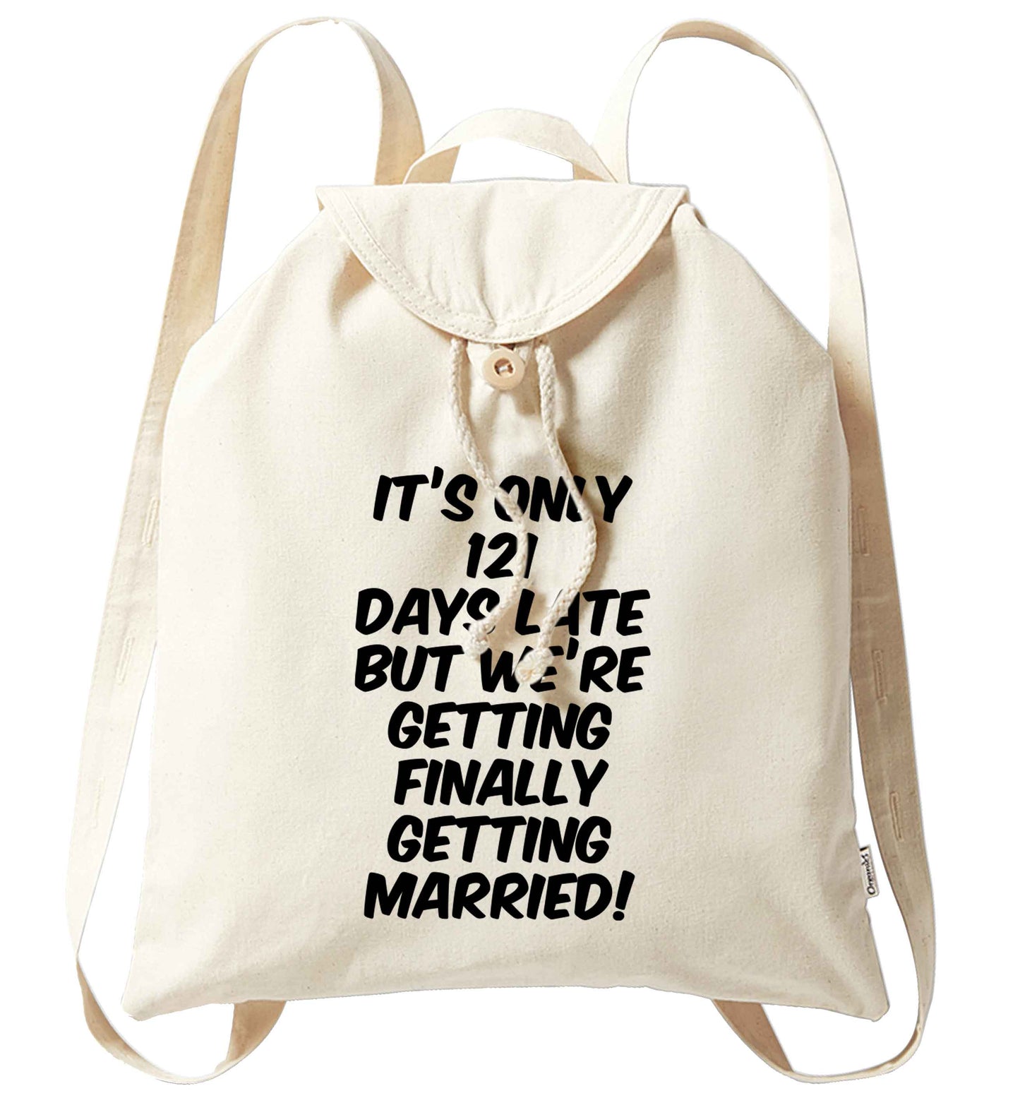 Personalised wedding thank you's Mr and Mrs wedding and date! Ideal wedding favours! organic cotton backpack tote with wooden buttons in natural