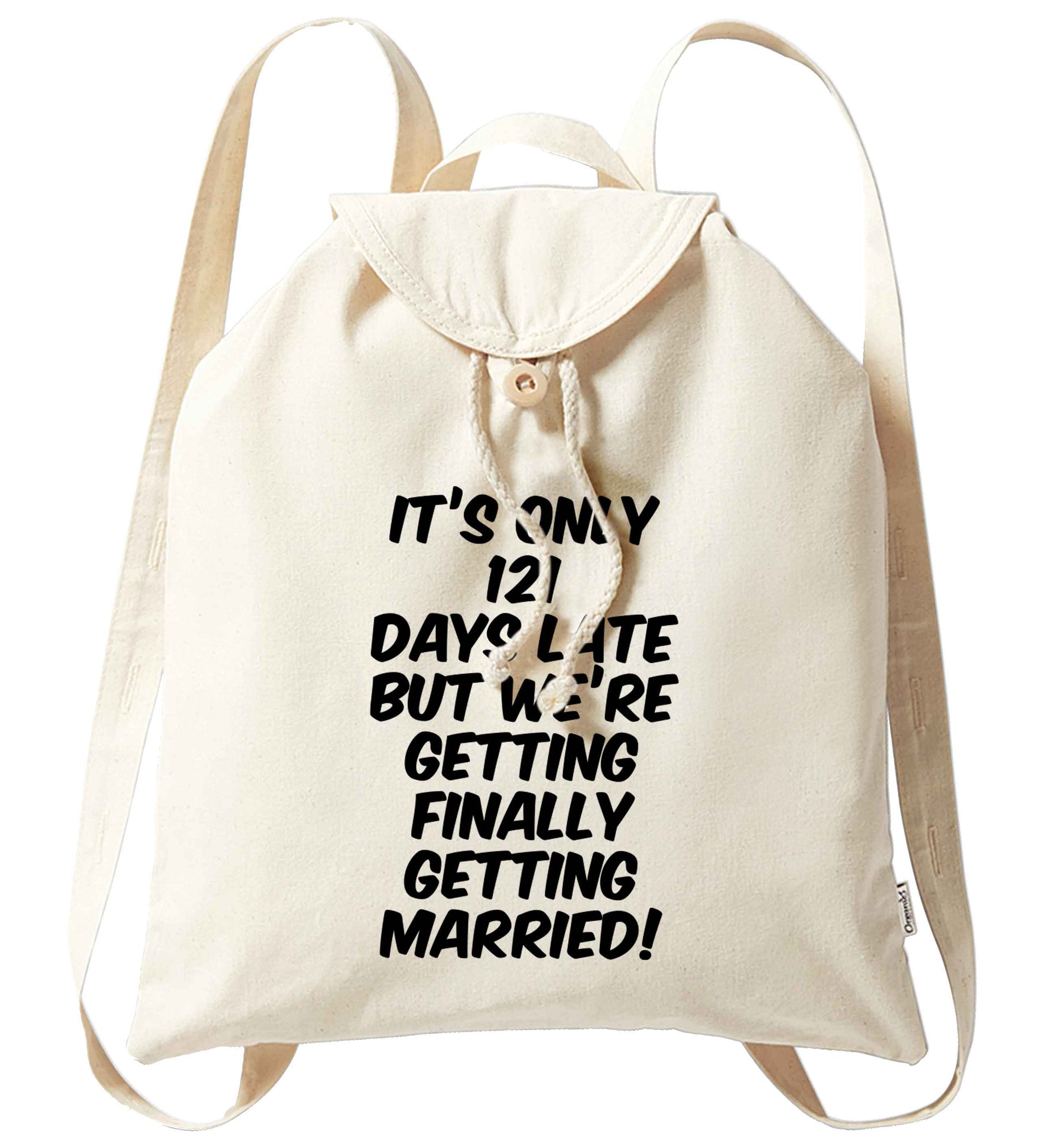 Personalised wedding thank you's Mr and Mrs wedding and date! Ideal wedding favours! organic cotton backpack tote with wooden buttons in natural