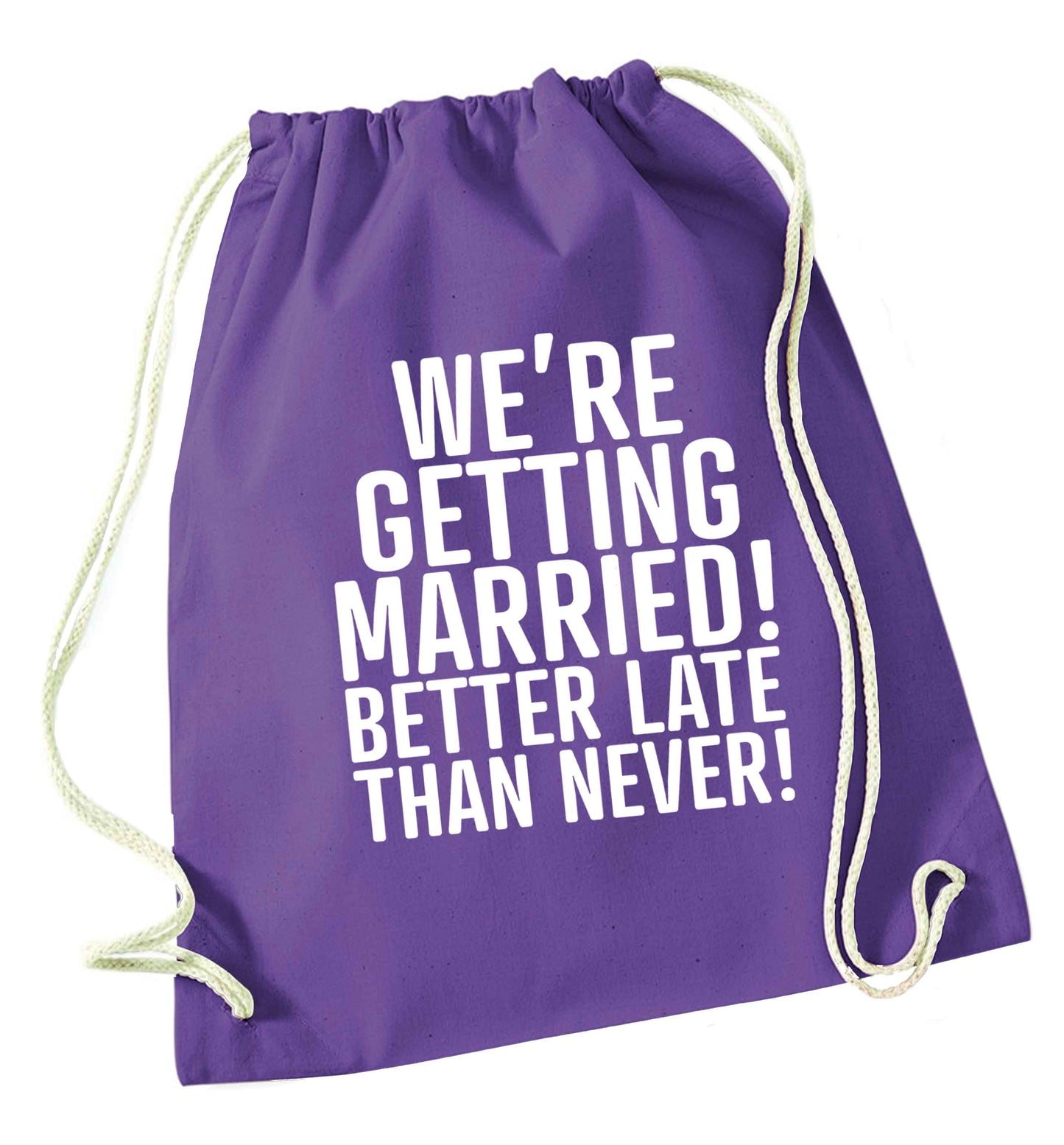 Always the bridesmaid but never the bride? Until now! purple drawstring bag